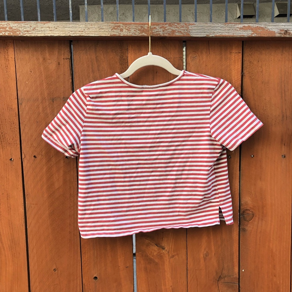 Brandy Melville Pink & White Stripe Crop Tee - Picture 2 of 5
